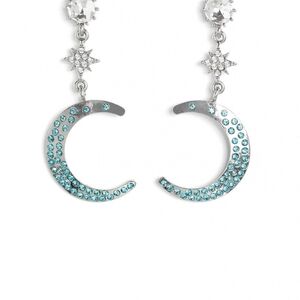 Silver and Blue Crescent Moon Earrings Galactic Grouping Blue Rhinestone